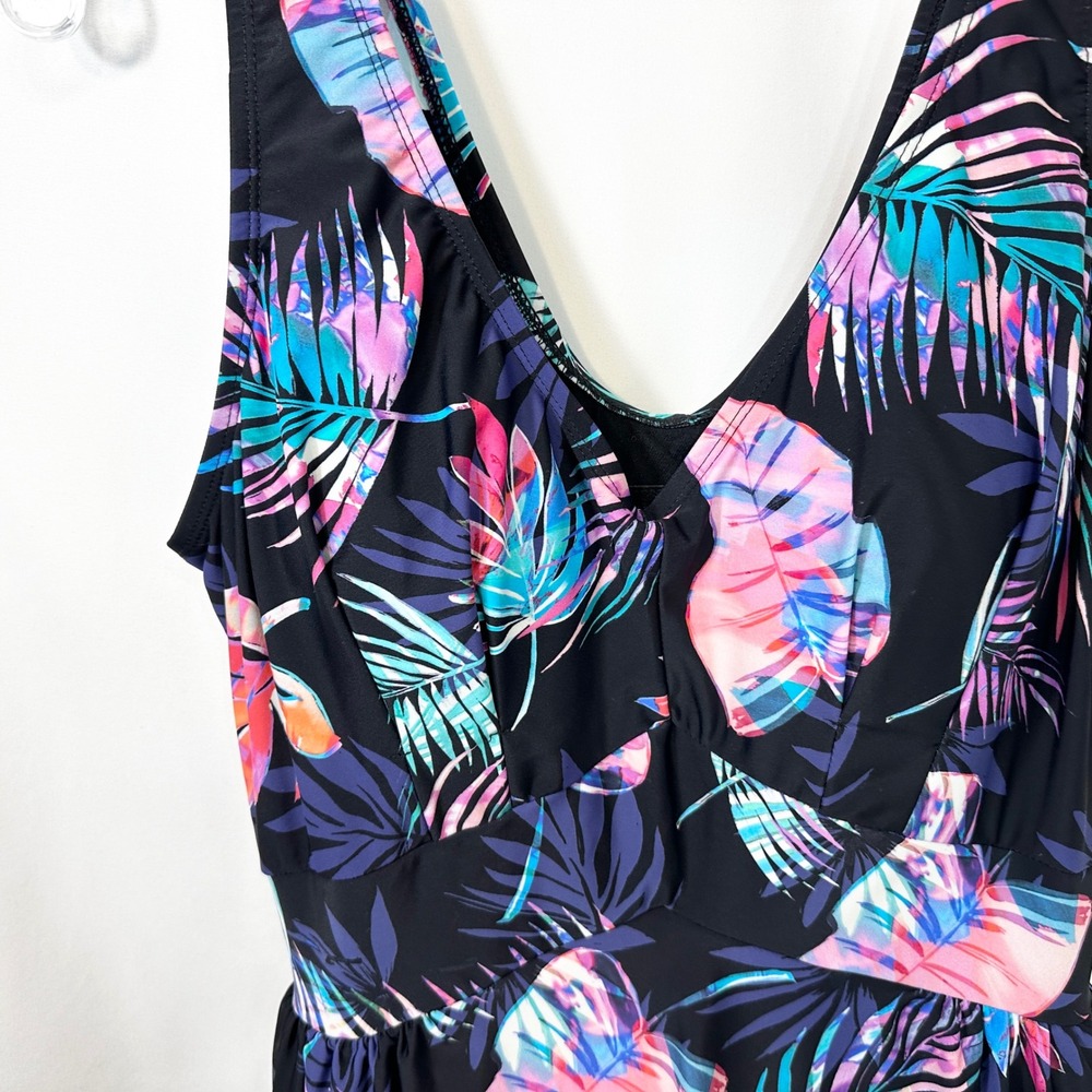 Swimsuits For All Plus Size 16 Swimdress Swimsuit Tropical Black Pink Beach 881 - Picture 5 of 12